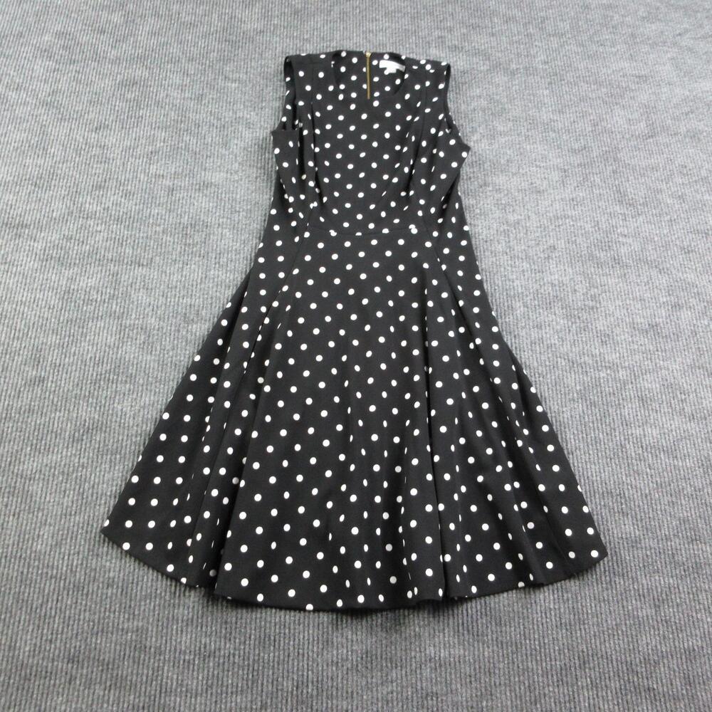 Calvin Klein Dress Womens 10 Black Polka Dot Fit & Flare Midi Sleeveless NWT